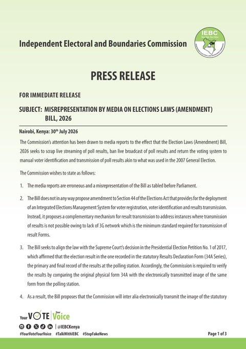 IEBC Dismisses Claims Proposed Election Bill Will Scrap Electronic Voting Systems