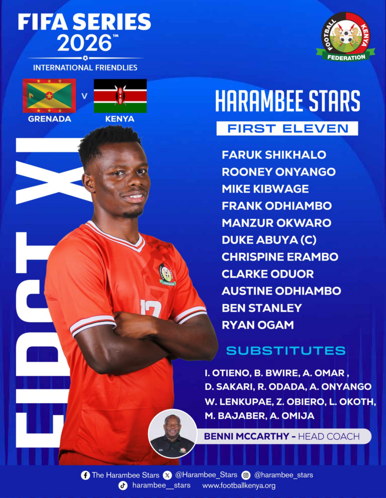 Harambee Stars v Granada: English-born Oduor earns starting berth as McCarthy tweaks Harambee Stars XI for crunch tie