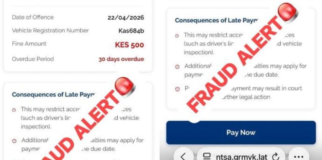 NTSA Warns Kenyans About Fake Traffic Fine SMS Messages Designed to Steal Your Bank Details